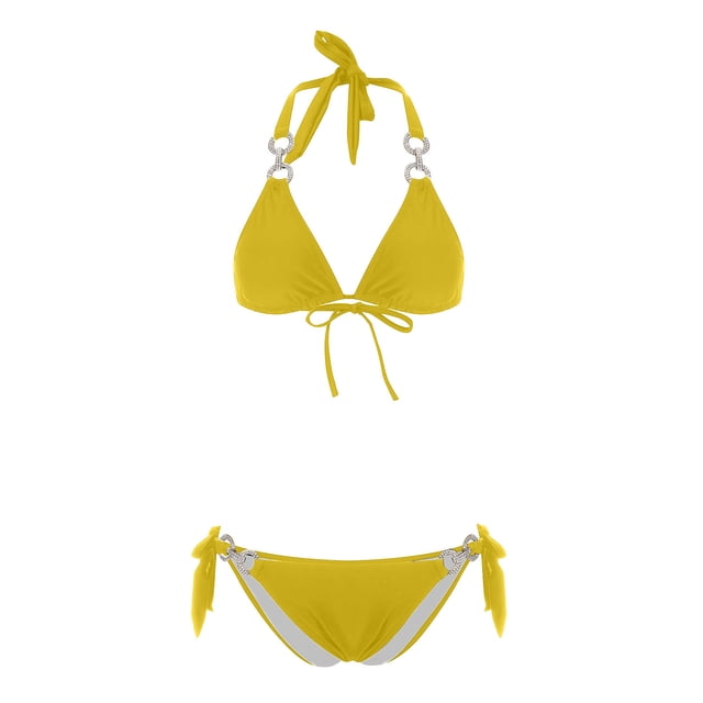 Mujer Cómodo Sólido Con Almohadilla En El Pecho Sin Aros Bikini Correa De Encaje Traje De Baño Dividido OAVQHLG3B Store lin121212