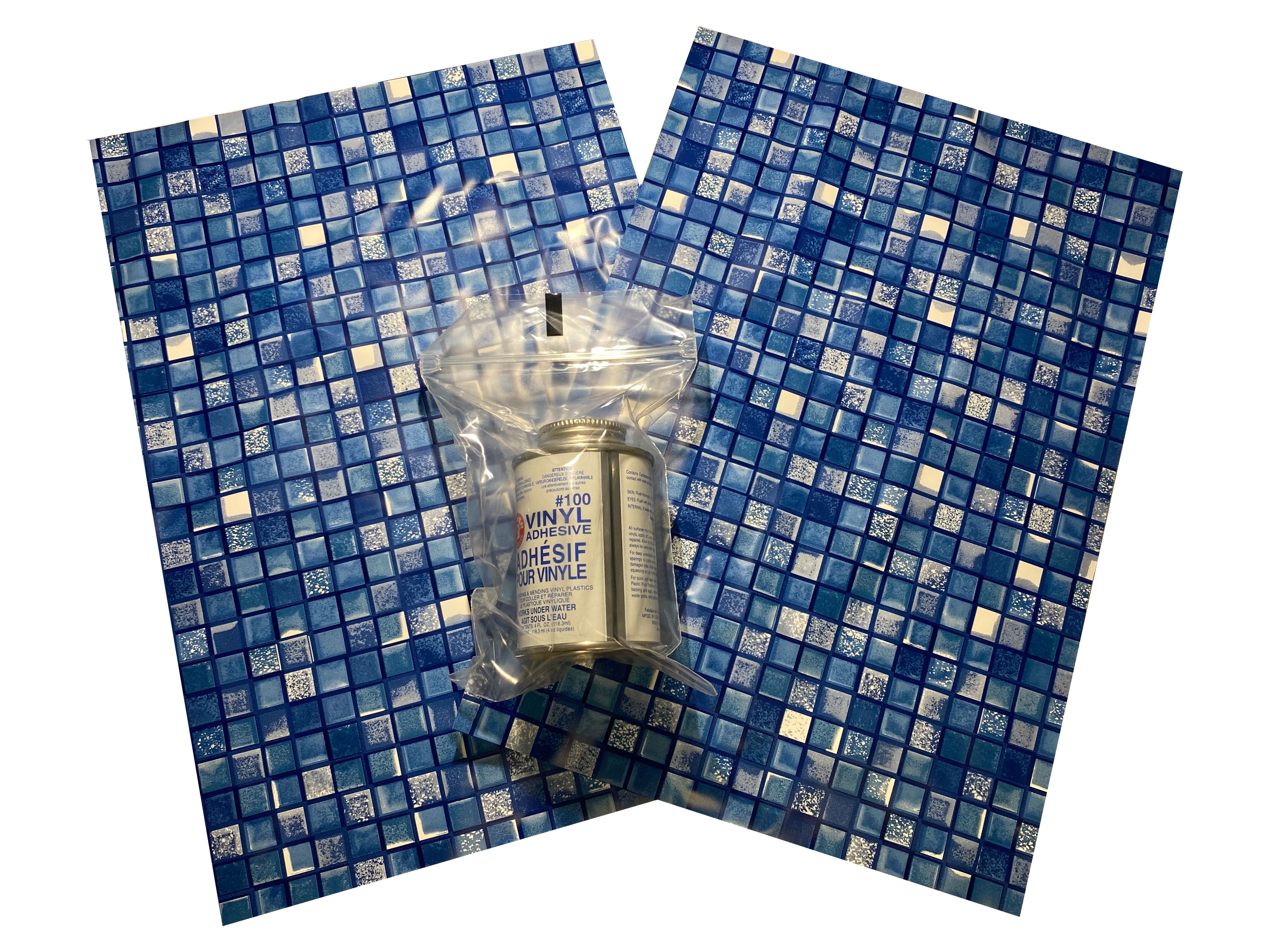 Blue Mosiac Swimming Pool Patch Repair Kit Vinyl Liner 2 Patches 1 ft x