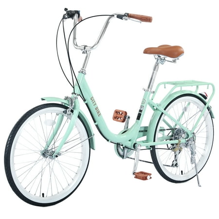 Zukka City Bike 22" Aluminum Alloy Frame for Women Girl Bicycle 7 Speed Green Urban Commuter