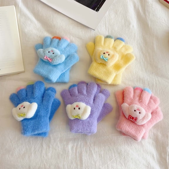 NAISIBABY Kids Girls Knitted Gloves, Cute Soft Thermal Stretchy Winter Outdoor Play Snow Mittens Purple (4-8T)