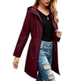 thumbnail image 4 of Women's Waterproof Raincoat Long Hooded Jacket Full Zip Drawstring Cinched Waist Trench Coat Windproof for Hiking Outdoor Travel, Wine, S, 4 of 6