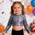 thumbnail image 2 of AWZXDE Girls Long Sleeve Cropped Top With Shiny Glitter Sleeves For Youth Fashion And Tops For Apparel Black,11-12 Years, 2 of 4