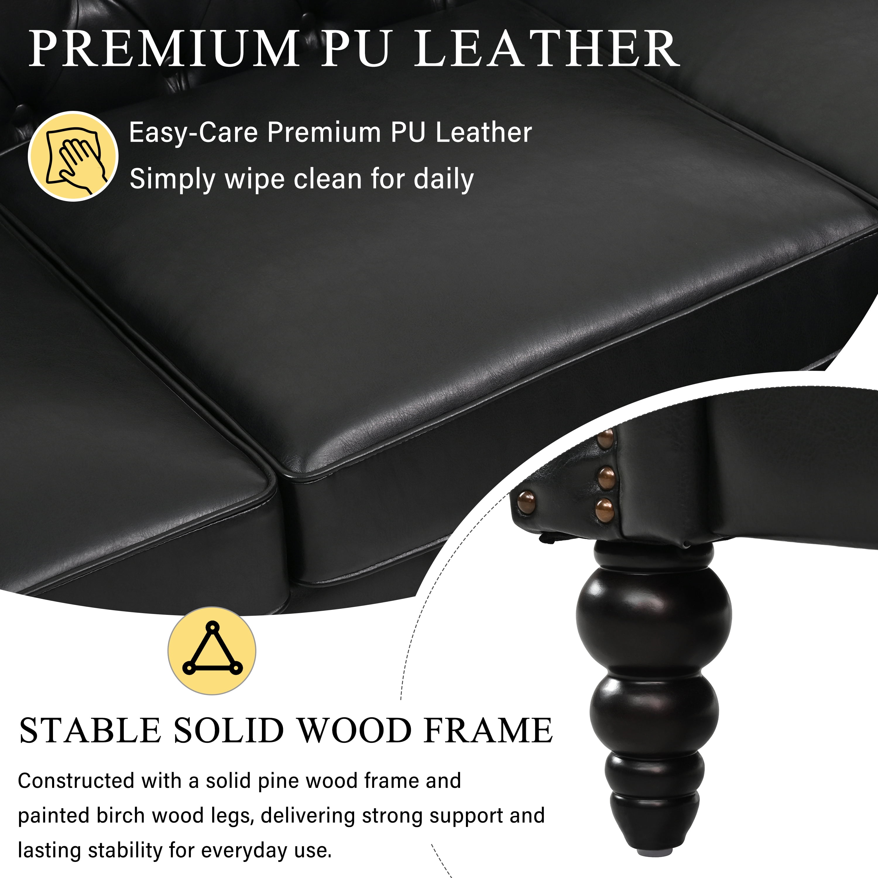 Howcool 85"W Chesterfield Sectional Sofa with Storage Ottoman,L-Shaped Faux Leather Sofa Couch,4-Seater Modular Sofa with Tufted Back & Nailhead Trim for Living Room,Black