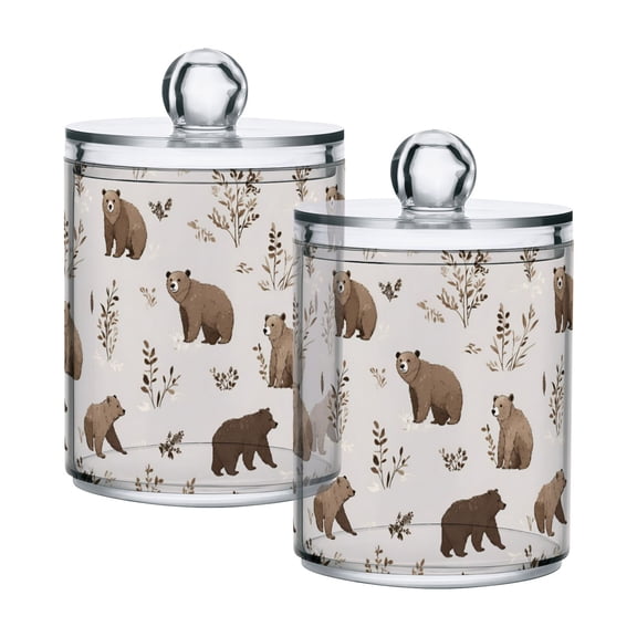 Yayeee 2 Pack Qtip Holder Bathroom Cotton Swab Canister with Lid Clear Dispenser Set, Light Gray Bears