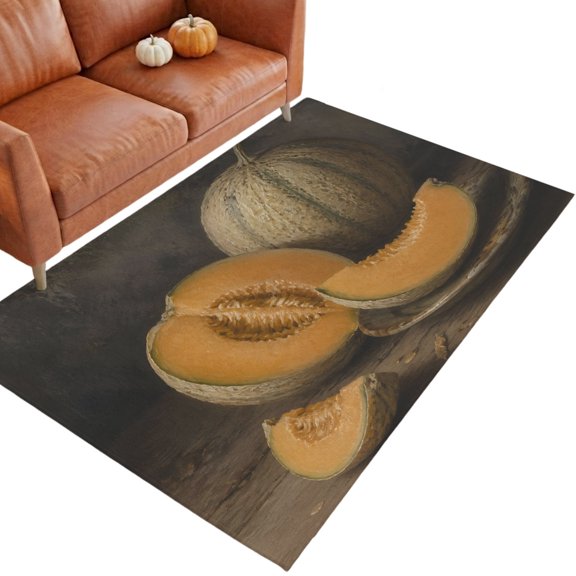 Thanksgiving Melon Washable Area Rug 2.7 x 5 ft Fall Country Farmhouse Vintage Soft Non‑Slip Rugs Stain Repellent Indoor Mats for Kitchen Aisle, Foyer, Foot‑of‑Bed, Mudroom