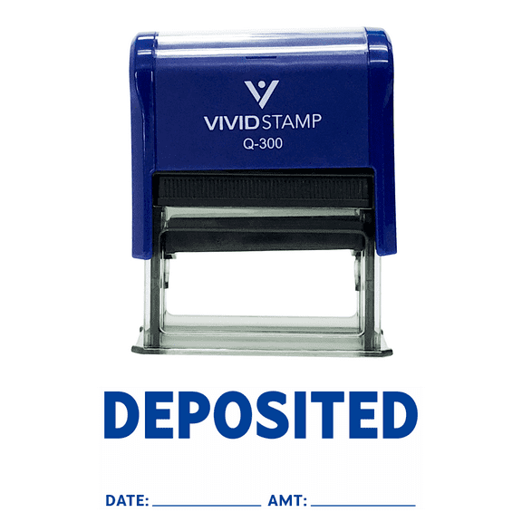 Vivid Stamp Deposited With Date Amount Line Self Inking Rubber Stamp (Blue Ink) - Large