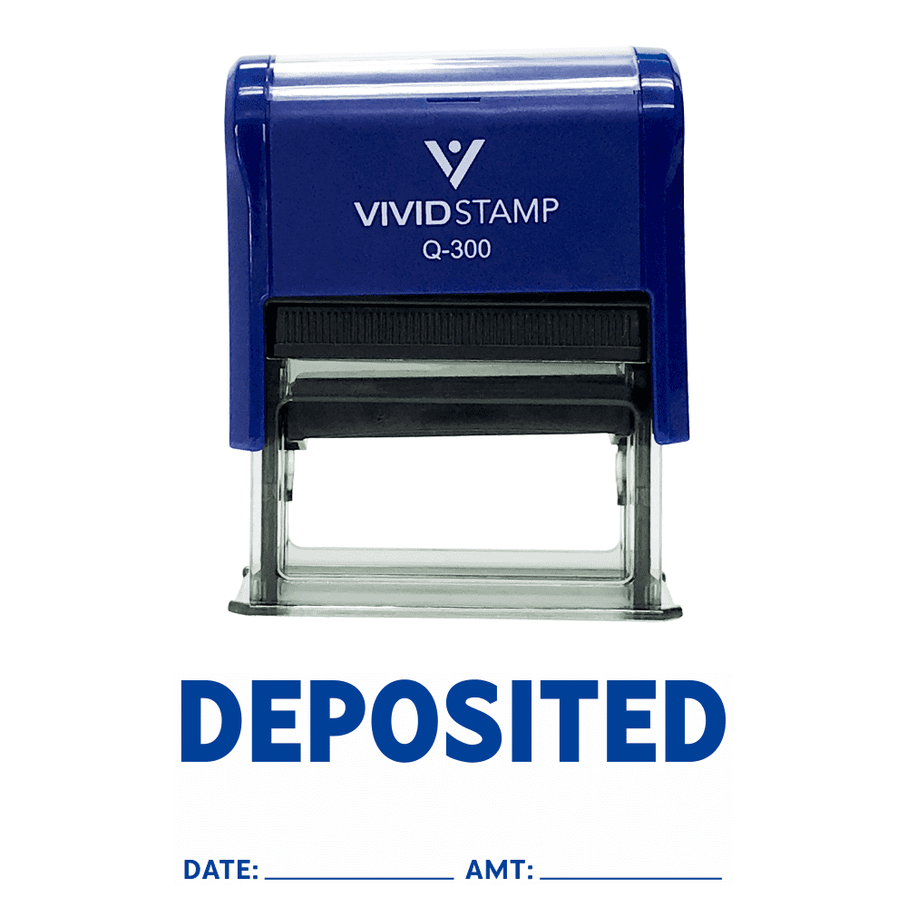 Vivid Stamp Deposited With Date Amount Line Self Inking Rubber Stamp (Blue Ink) - Large
