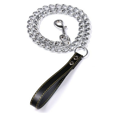 Fakrich Chain Heavy Duty Metal Dog Leash,3.9FT Stainless Steel Cuban Link Chain,Labor Chew Proof Pet Leash Chain with Soft Padded Handle for Medium Big Dogs Walking,Training Traveling
