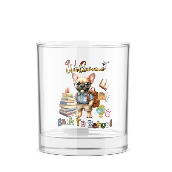 Welcome French Bulldog Back to School Vintage Retro 11oz Whiskey Glass Mug Dog Lover Gifts Whiskey Cocktail Glasses Cup - 02012