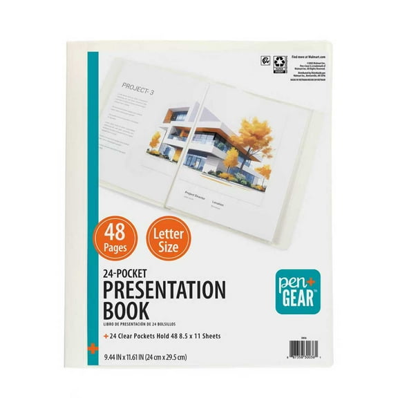 Pen+Gear Letter Size 24-Pocket Presentation Book, 9.44" x 11.61", 48 Pages