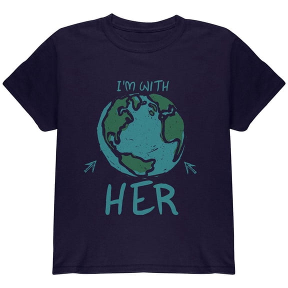 Earth Day I'm With Her Globe Youth T Shirt Navy YXL