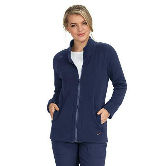 KOI lite Performance Stretch 2-Pocket Zip Front Wellness Scrub Jacket for Women Navy 2XL