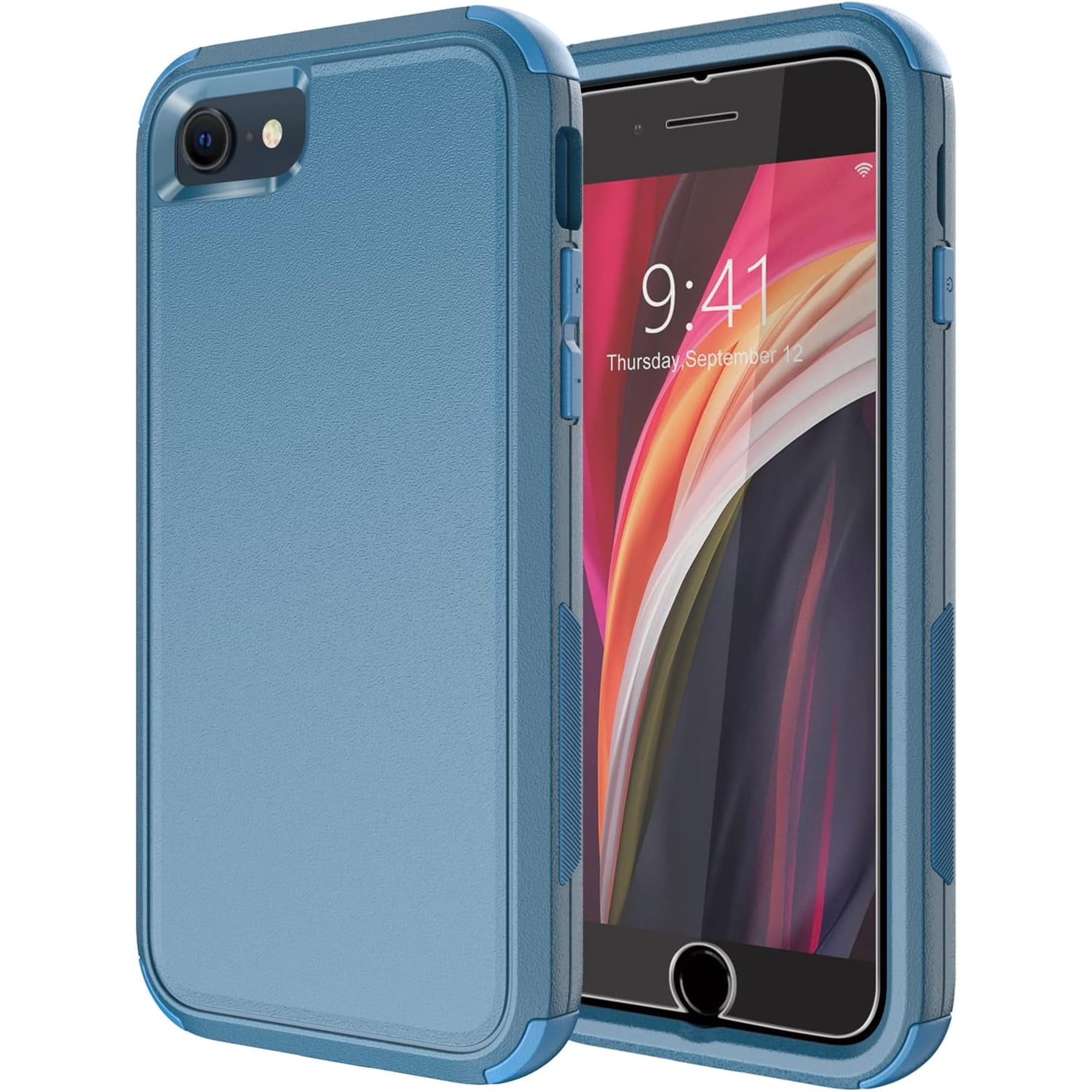 Diverbox Compatible for iPhone SE case with Screen Protector Heavy Duty Shockproof Shock-Resistant Cases for iPhone se Phone 2022/2020 (Blue)