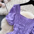 thumbnail image 3 of Vestido De Manga Puff Coreano Para Mujer , Cuello Cuadrado De Verano , Plisado , Ajustado , Cintura Alta , Vestidos Midi, 3 of 3