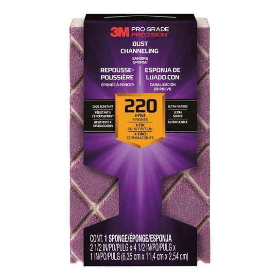 3M 4-1/2 in. L X 2-1/2 in. W X 1 in. 220 Grit Extra Fine Block Dust Channeling Sanding Sponge