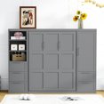 thumbnail image 2 of Queen Size Murphy Bed, Queen Wall Bed with Closet, Drawers and Shelves for Home Office Small Space, No Spring Box Needed, Gray, 2 of 8
