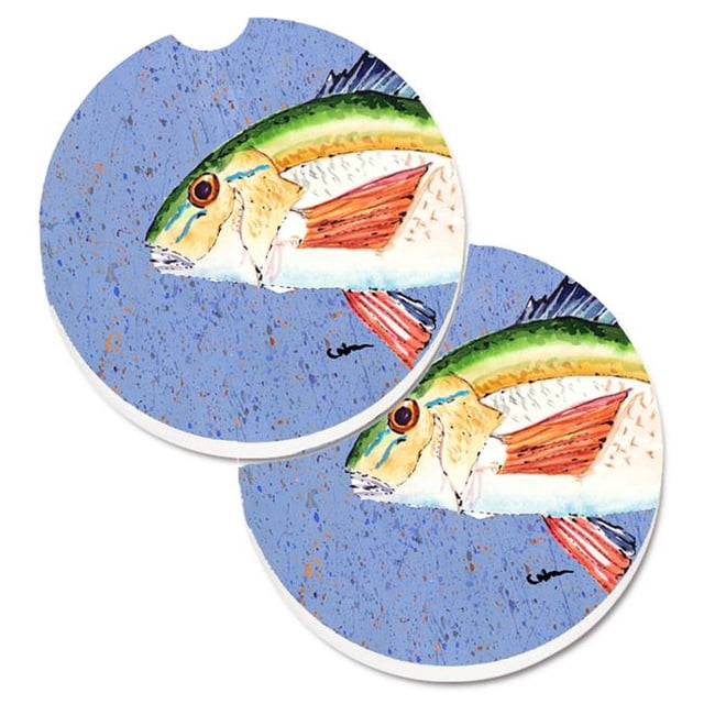 Rainbow Trout on Blue Set of 2 Cup Holder Car Coaster