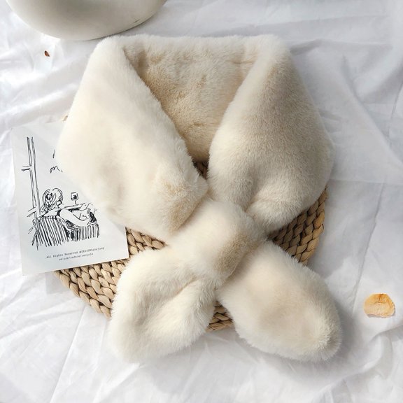 Sunjoy Tech Winter Women Solid Color Thick Warm Faux Rabbit Fur Collar Cross Neck Scarf Wrap