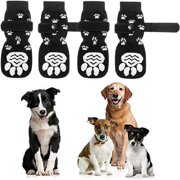Anti Slip Dog Socks 2 Pairs Soft Adjustable Pet Paw Protector Non Skid Indoor Double Side Pet Paw Protector for Small Medium Large Dogs Black L