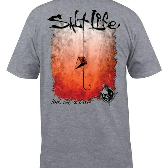 SALT LIFE Mens Hook Line And Sinker Graphic T-Shirt, Grey, Small