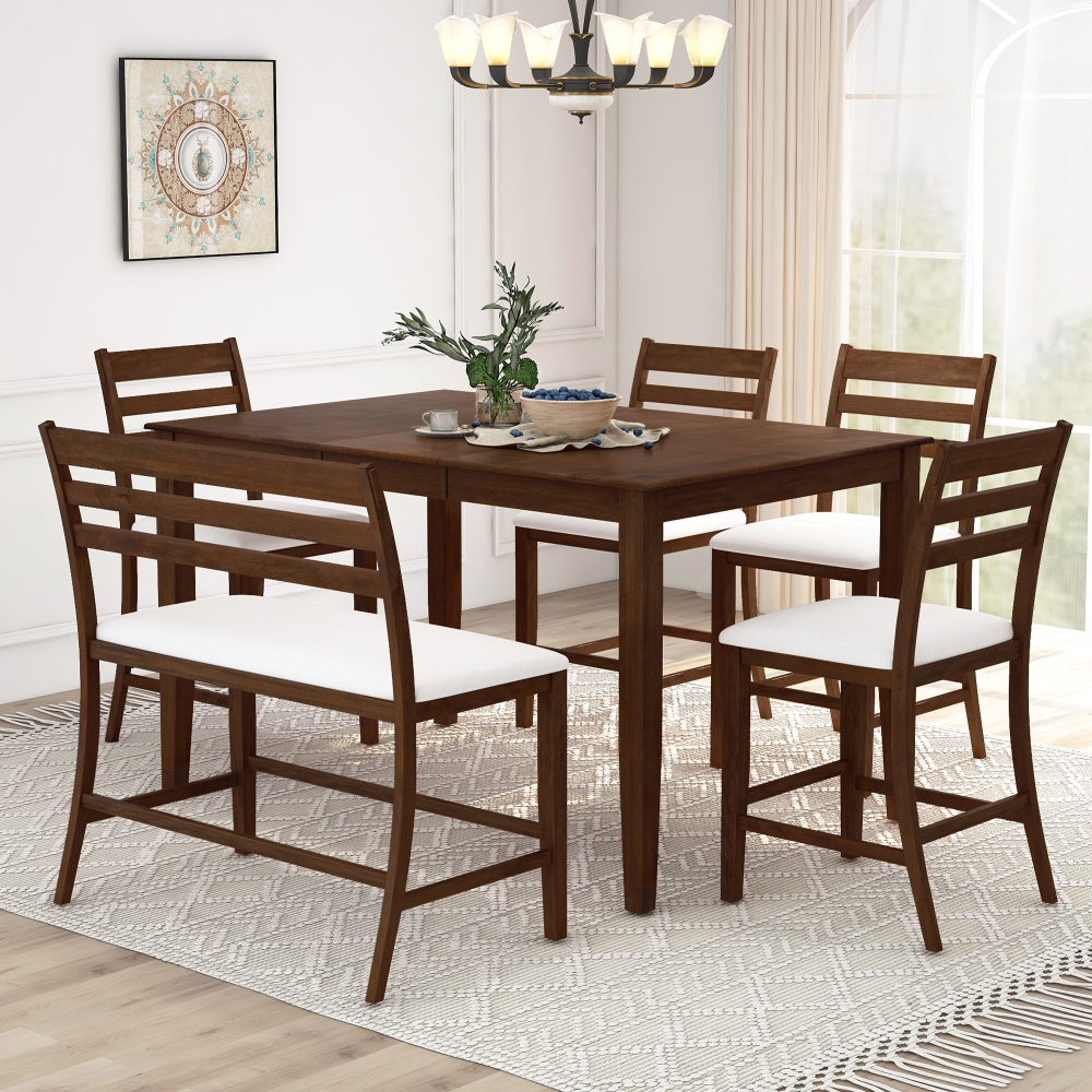 Dining Table Set for 6, MidCentury 6Piece Wood Dining Table Set with