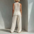 thumbnail image 3 of Morttic Women's Solid Color 2 Piece Set – Mesh Sleeveless Crew Neck Top & Drawstring Wide Leg Pants Flowy Summer Outfit White，S, 3 of 4