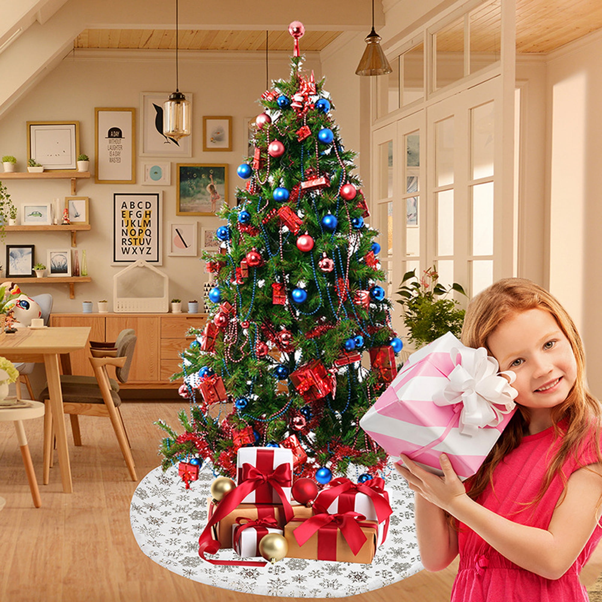 2022 Christmas Tree Skirt Snowflake Patterns Decorative Apron Festival Ornament For Home Shops - Walmart.com