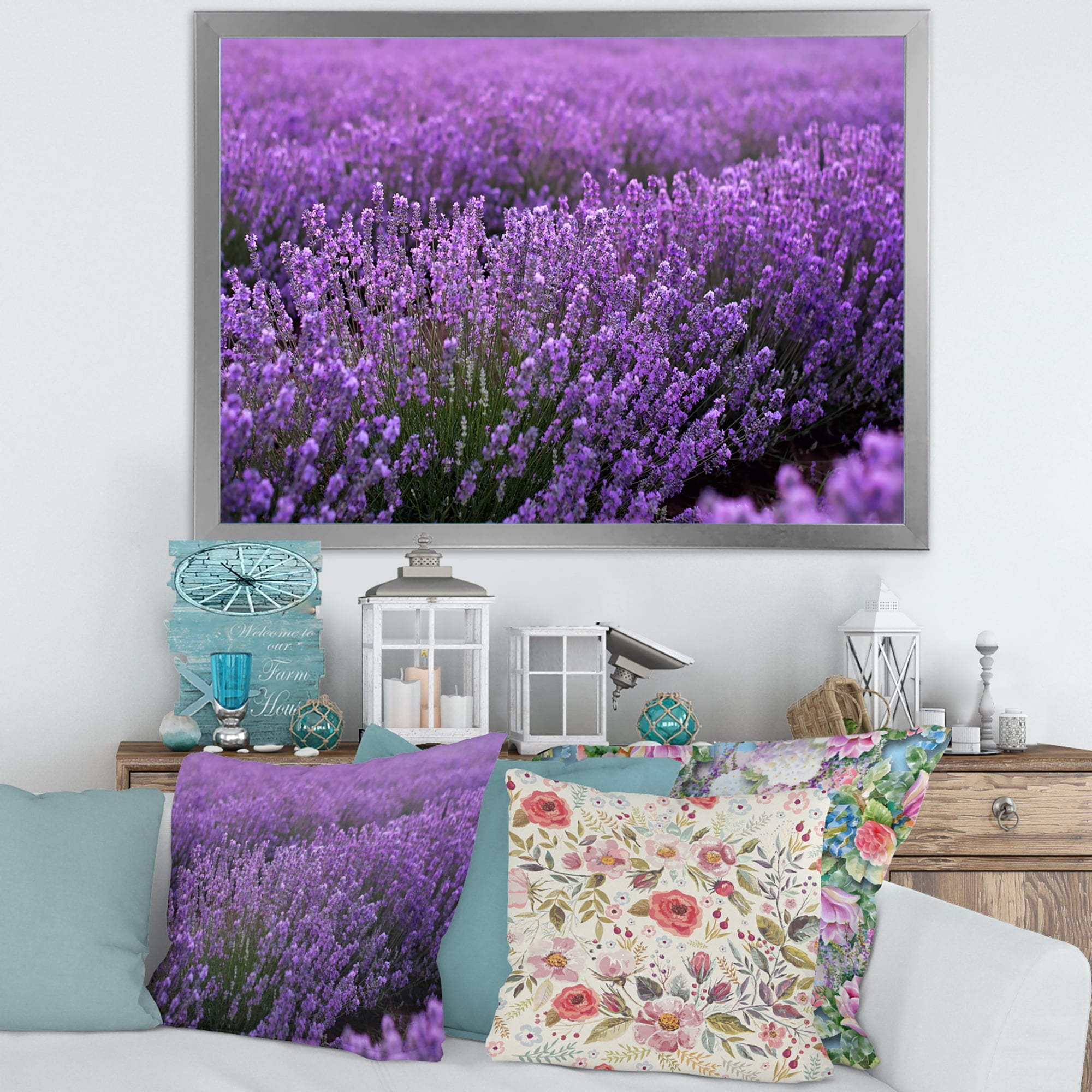 Designart 'Blooming Purple Lavender Meadow' Farmhouse Framed Art Print
