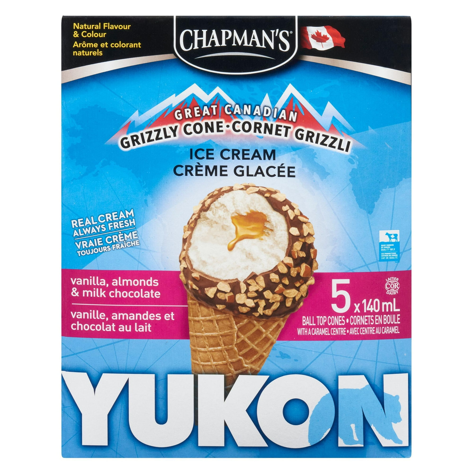 Chapman's Yukon Grizzly Vanilla and Almonds Ice Cream Cone in a Box 5x140 ml