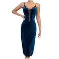 thumbnail image 2 of Feancey Velvet Night Dress for Women Lace Nightgowns Deep V Lingerie Nightdress Hollow High Waist Sleeveless Cami Sleepwear Holiday Sales 2025 Blue S, 2 of 9