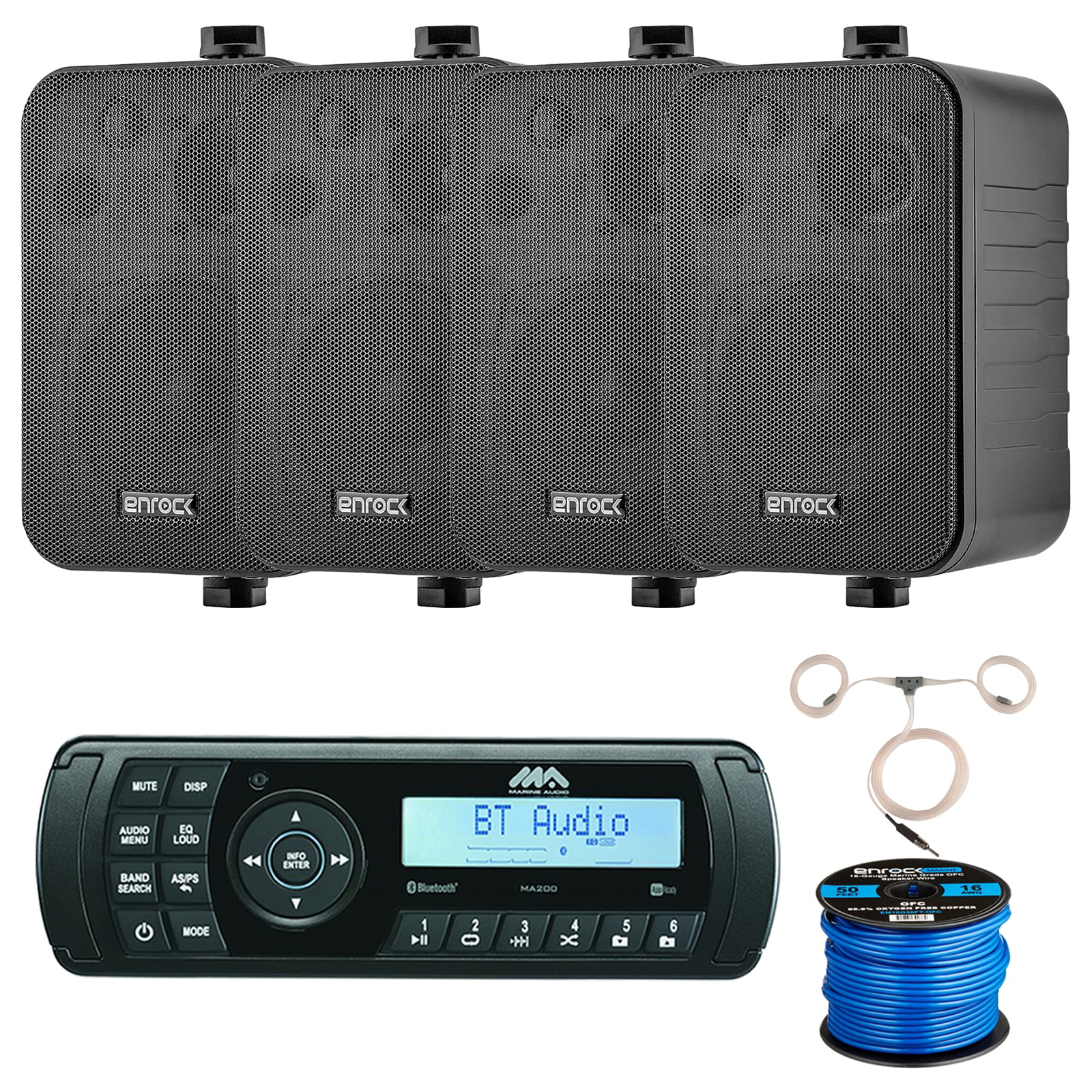 4 Black 5.25" Speakers,Amplifier,Antenna& Marine iPod Bluetooth USB Radio Radio 