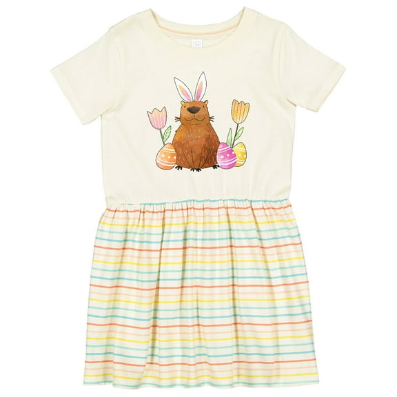 Inktastic Easter Capybara with Eggs and Flowers Girls Toddler Dress