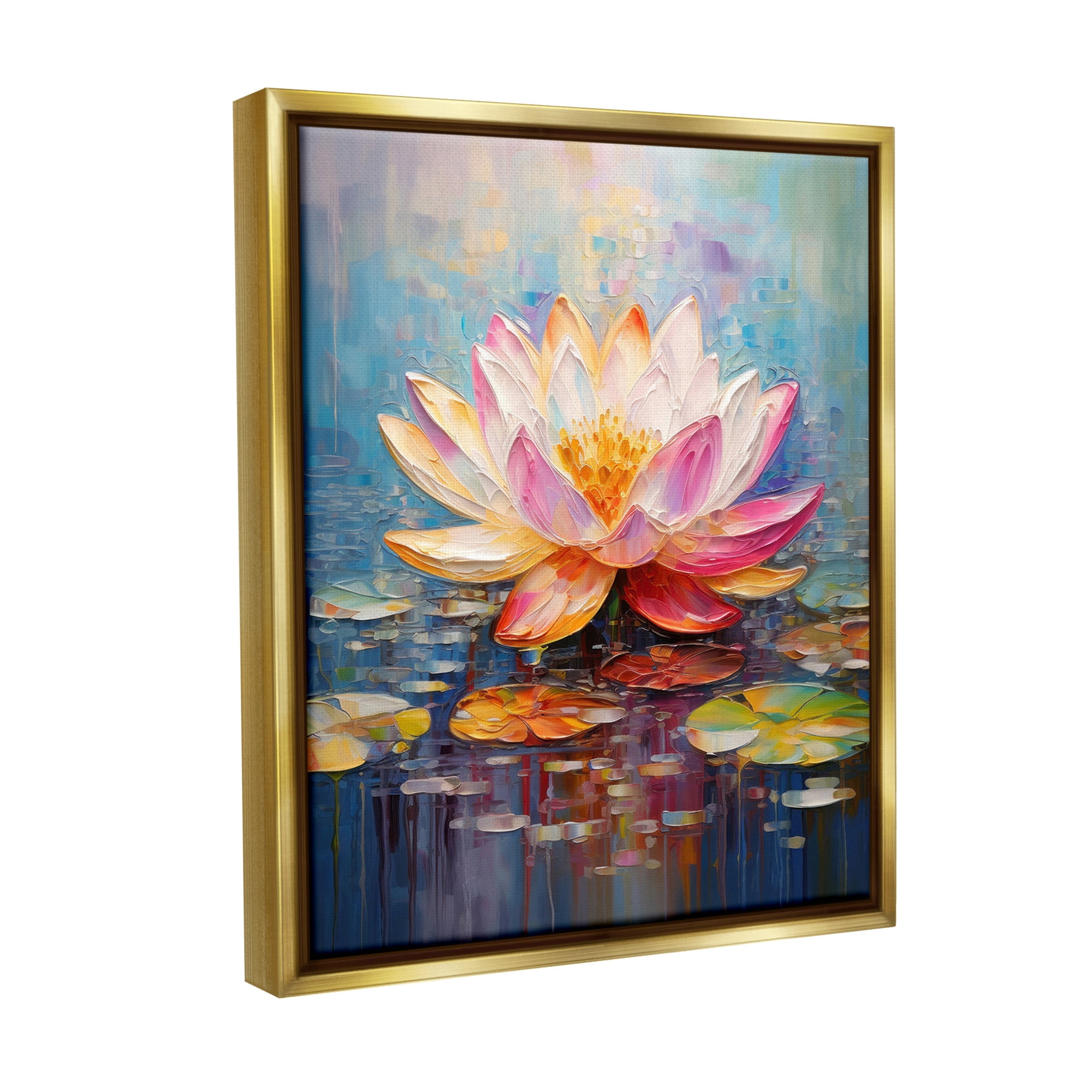 Stupell Industries Modern Lotus Bloom Botanical & Floral Painting Gold Floater Framed Canvas Art Print Wall Art, 25 x 31