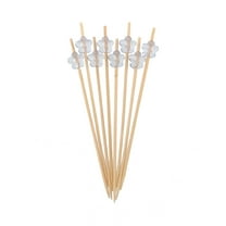 BambooMN Brand - Decorative Acrylic Flower End Bamboo Picks 4.7" (12cm)- 100pcs, Clear