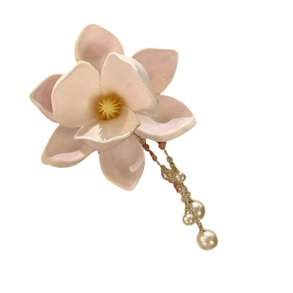 Elegant Magnolia Flower Hair Clip With Pearls Chain For Women Wedding Accessory