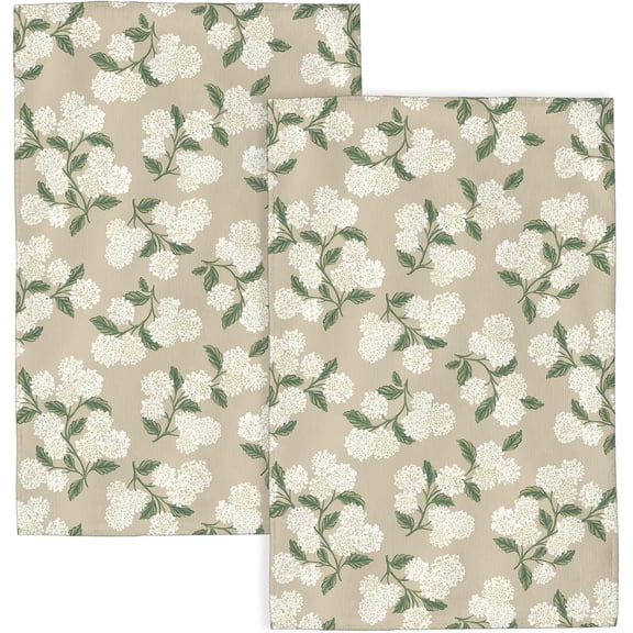 Beige Floral Kitchen Towels 16x24 Inch Green Hydrangea Decor Dish Towels Vintage Flower Spring Summer Seasonal Decoration Hand Towels Absorbent Dish Cloths for Home Kitchen Dining Set of 2