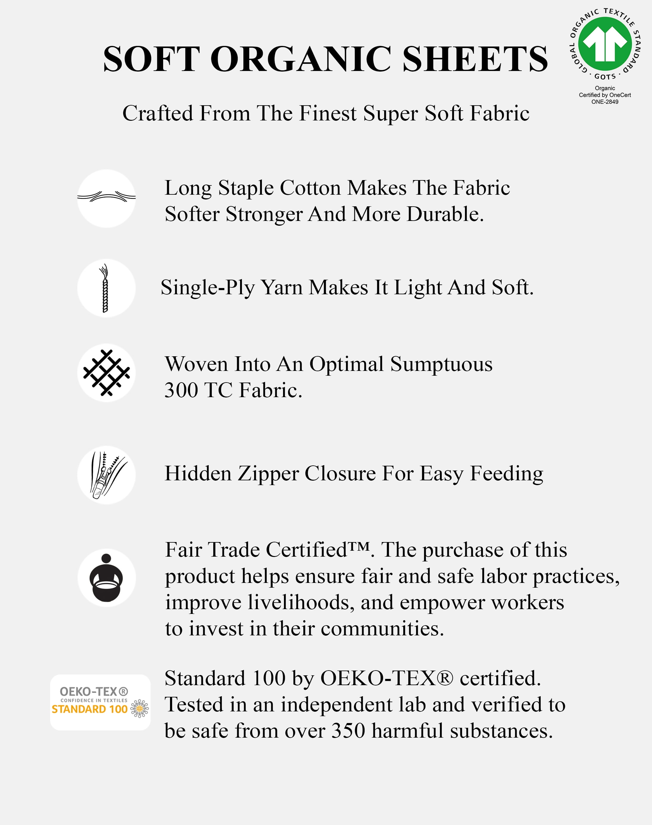 A1 Home Collections Organic Cotton Pillowcase Pair, 300TC GOTS Certified Super Soft & Breathable Pillow covers