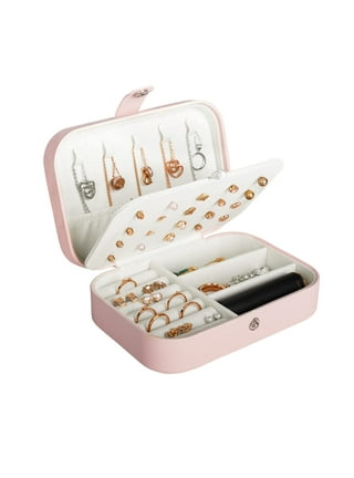 ProCase Travel Size Jewelry Box, Small Portable Seashell-Shaped Jewelry Case, 2 Layer Mini Jewelry Organizer in PU Leather, Earring Necklace
