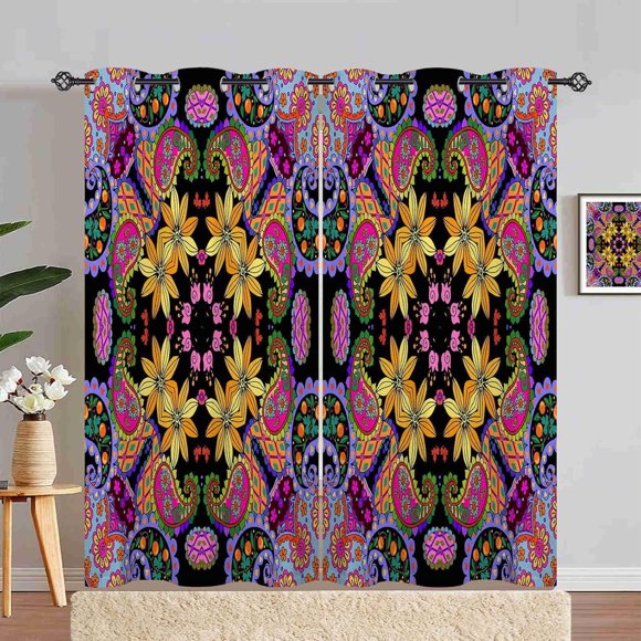 Ensemble de Cantonnières et Rideaux de Cuisine Géométriques Jaunes 36 Pouces Noir Brun Blanc Moderne à Poche pour Tringle, Petits Rideaux Patchwork Abstraits pour Décoration de Cuisine