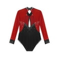 thumbnail image 6 of Doomiva Kids Girls Rhythmic Gymnastics Dance Leotard Sparkly Rhinestone Mesh Splice Bodysuit Figure Ice Skating Jumpsuit Burgundy 14, 6 of 7
