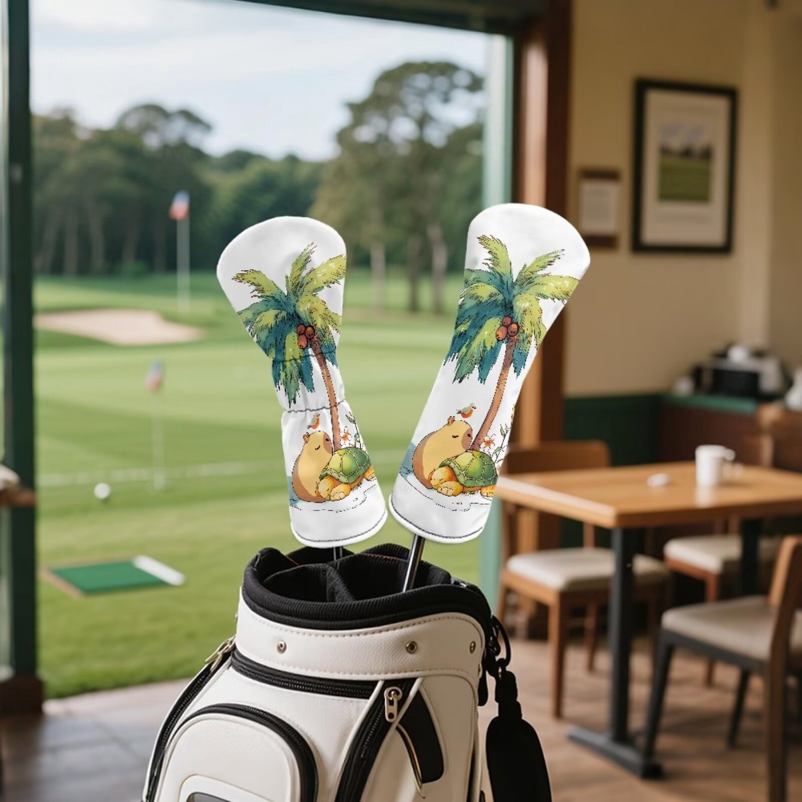 Uorisanigo Golf Club Covers, Golf Club Driver/Fairway Wood/Hybrid Head Cover 1 3 5 UT Cover, Coconut Tree Capybara Turtle Headcovers Set Keep Clubs Dry and Clean, Funny Golfs Accessories