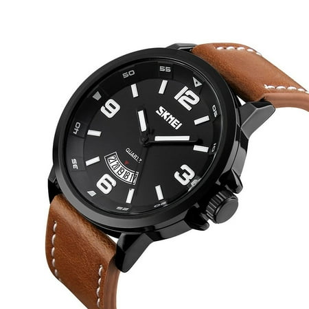 mens unique analog quartz leather band dress wrist watch waterproof