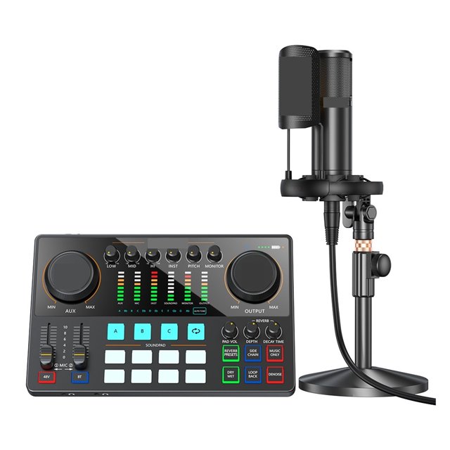 Ensemble de Carte Son avec Interface Microphone XLR pour Baladodiffusion en Direct DJ Téléphone Ordinateur PC AME2A, Facile à Utiliser