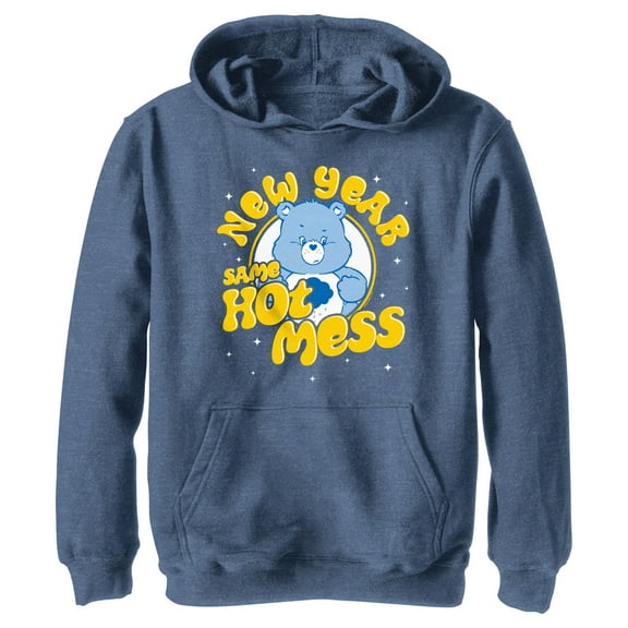 Boy's Care Bears Grumpy Bear New Year Same Hot Mess  Pull Over Hoodie