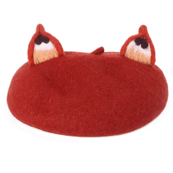 FONWILYO Brown Cat Ear Beret Hat Wool Material Soft Warm Winter Fashion Accessory