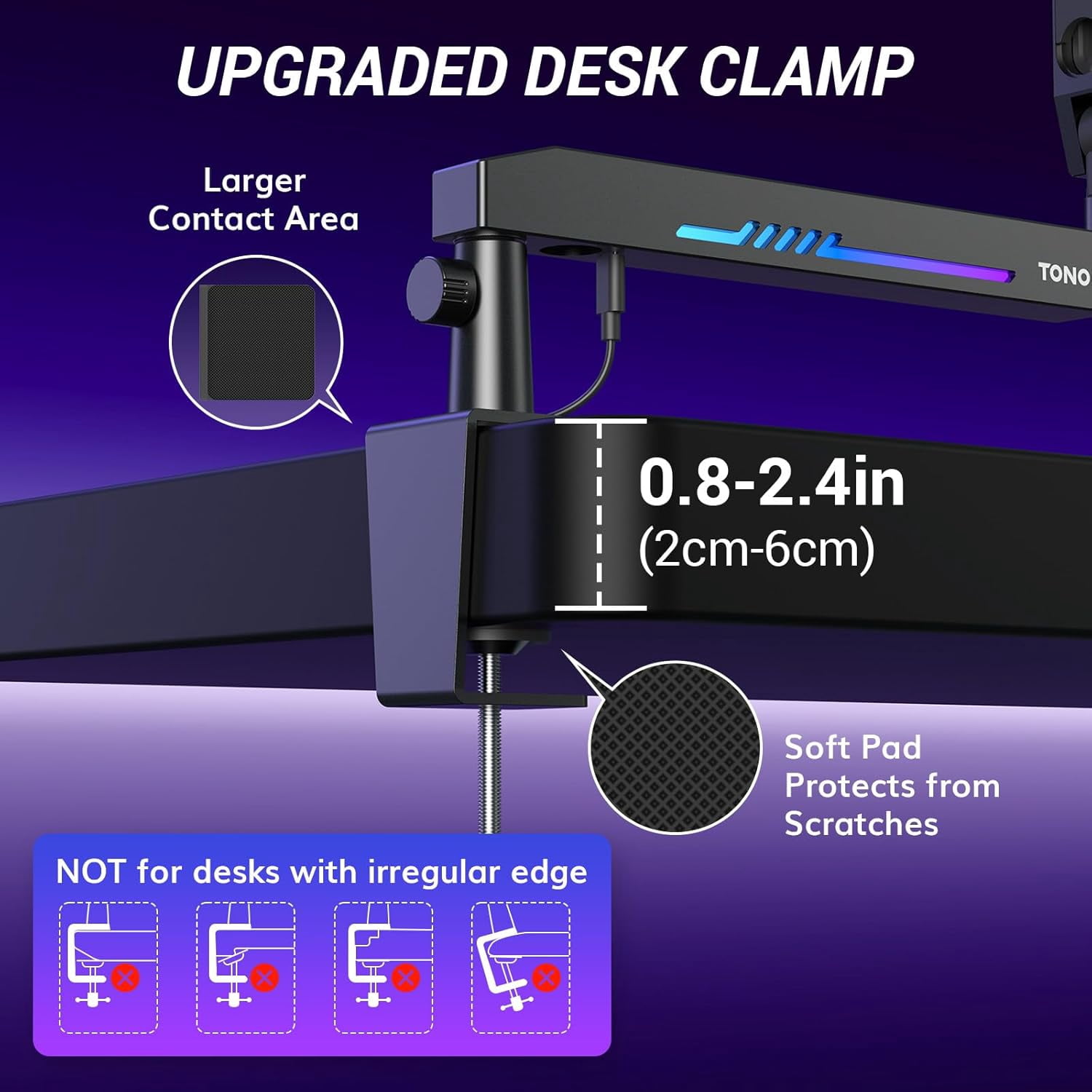 RGB Gaming Mic Arm Low  Microphone  Stand with Controllable Light for Streaming Studio T90LP