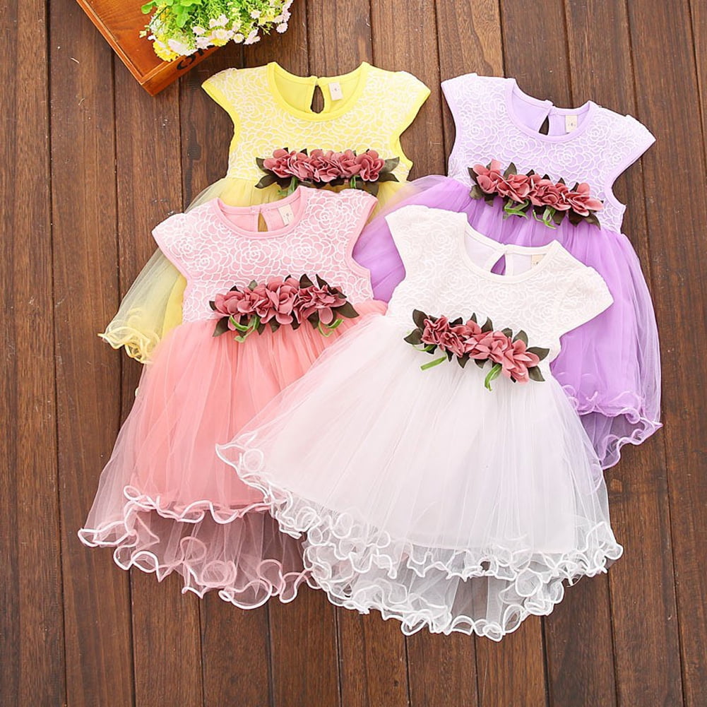 Baby Girl Summer Princess Lace Dress Birthday Party Wedding Gown Mesh Tutu Skirt 