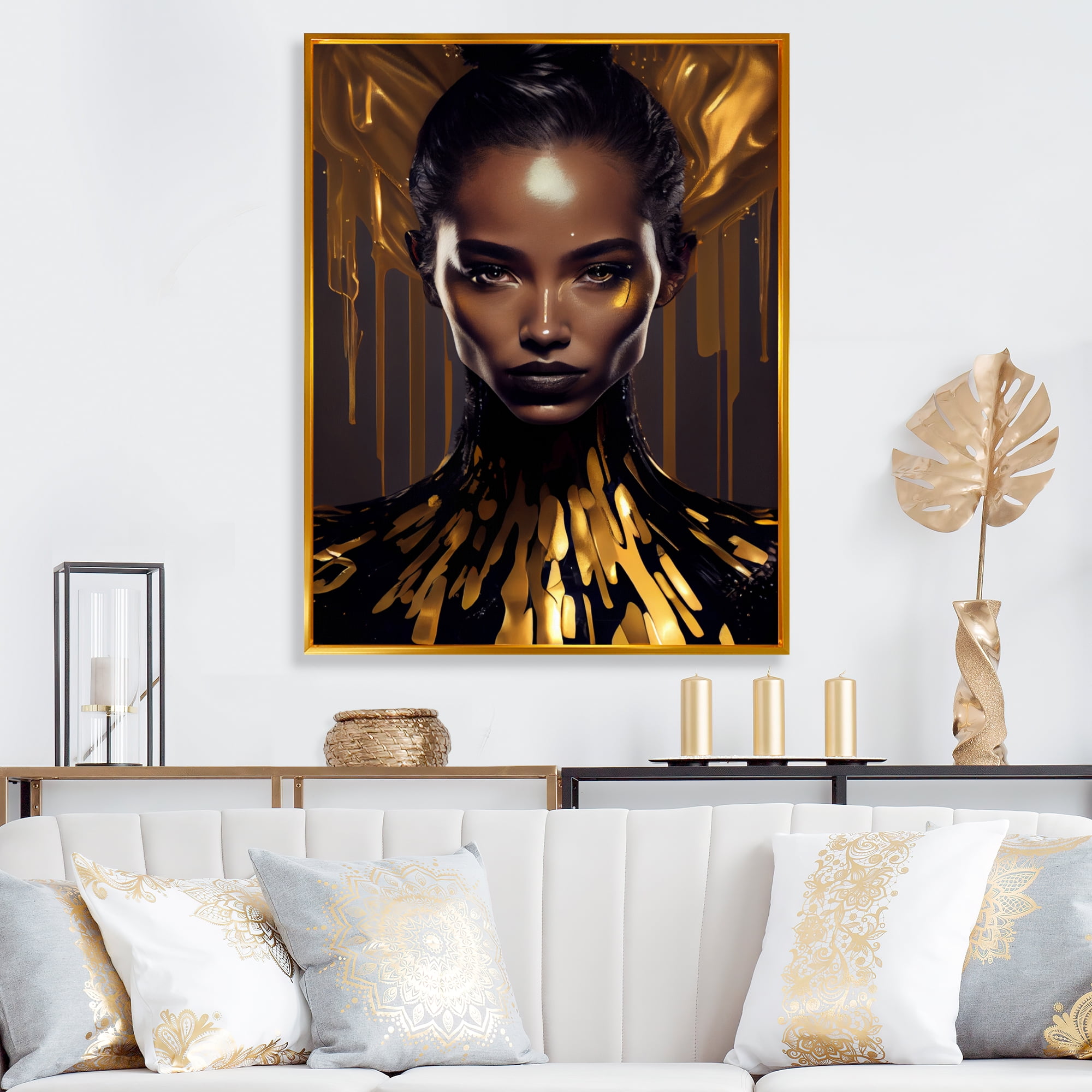 Designart Sensual Liquid Gold Woman III Floating Frame Wall Art
