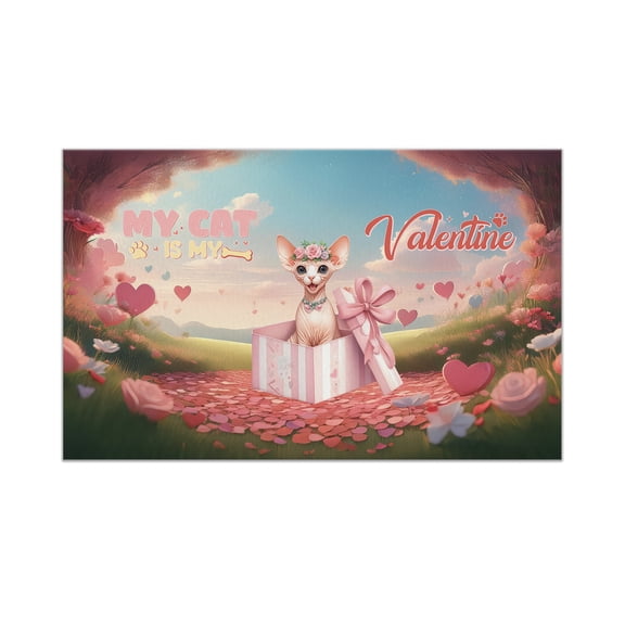 My Cat is My Valentine Cute Sphynx in Gift Box Doormat Cat Lover Kitten Owner Gifts Idea Indoor Outdoor Welcome Mat - 3006