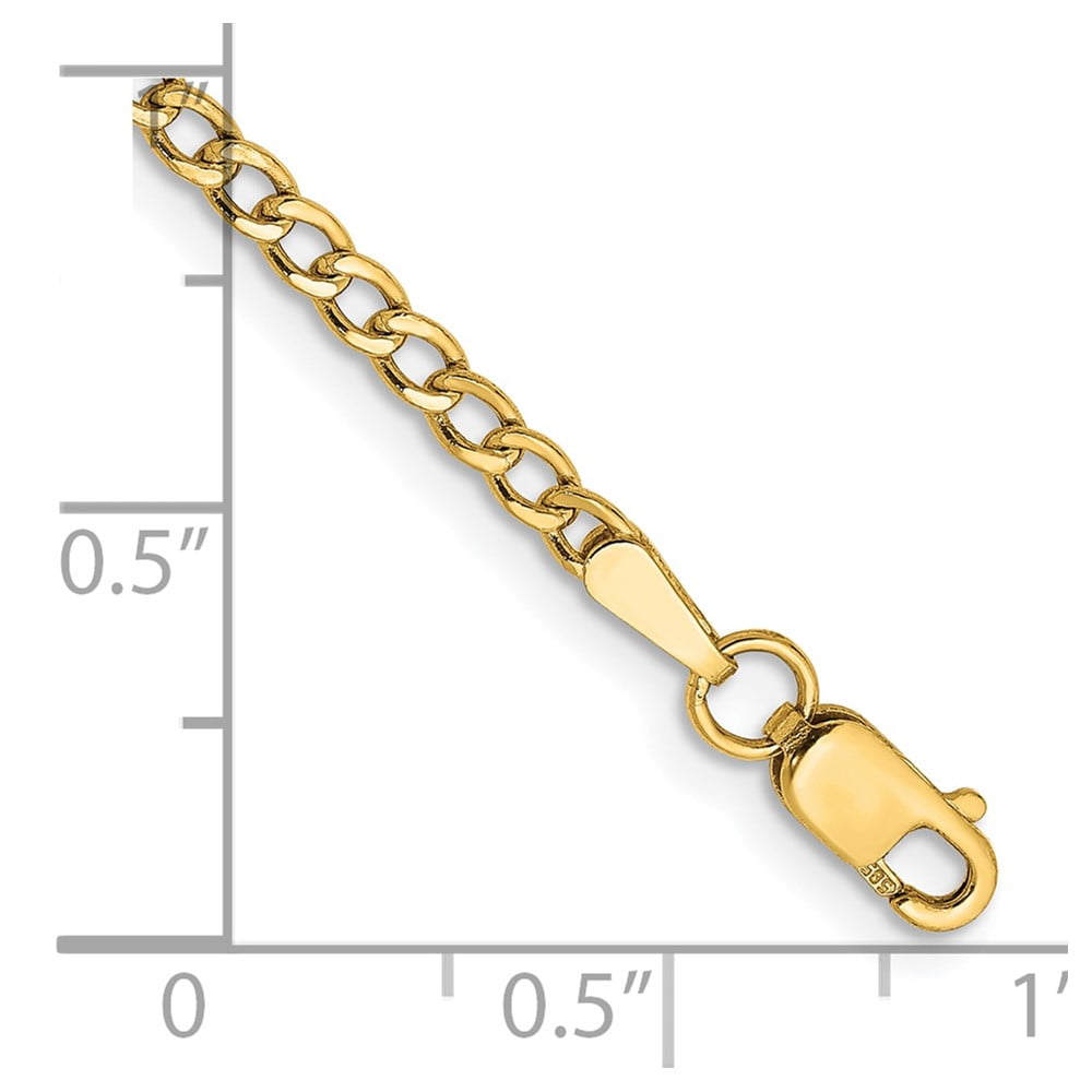 Primal Gold 10 Karat Yellow Gold 2.5mm Semi-Solid Curb Link Chain Anklet